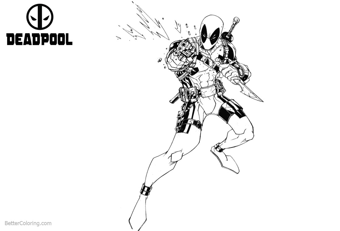 Deadpool Coloring Pages Shoting printable for free