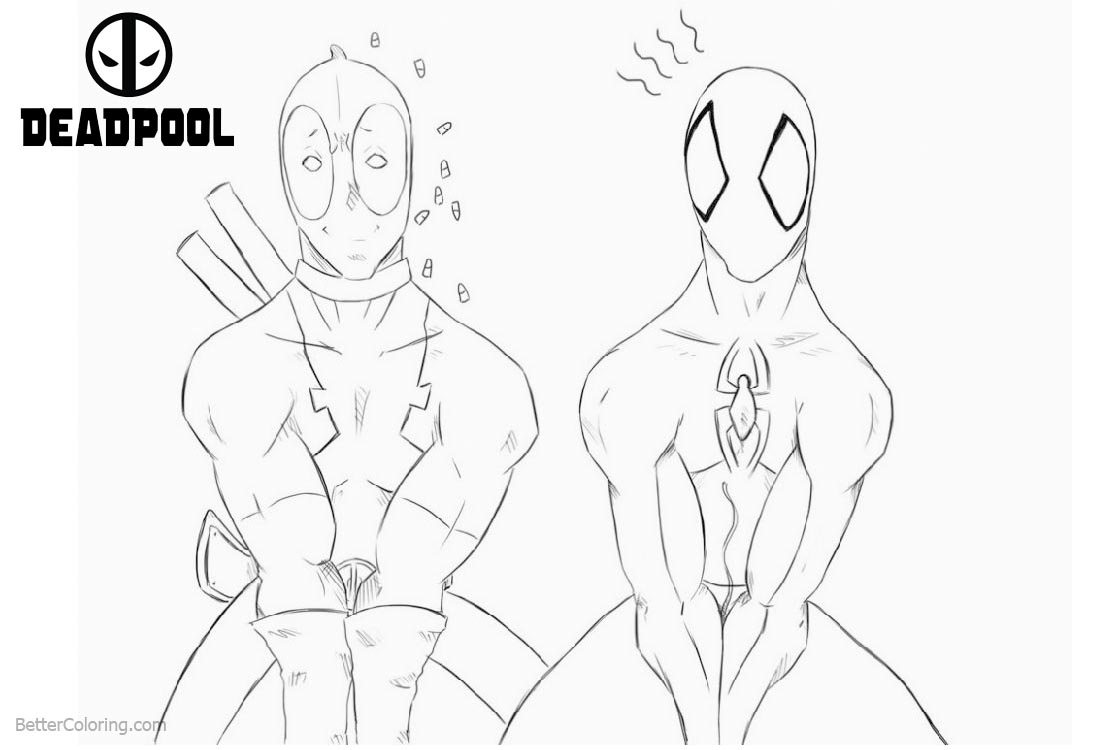 Deadpool Coloring Pages Sit by Spiderman printable for free