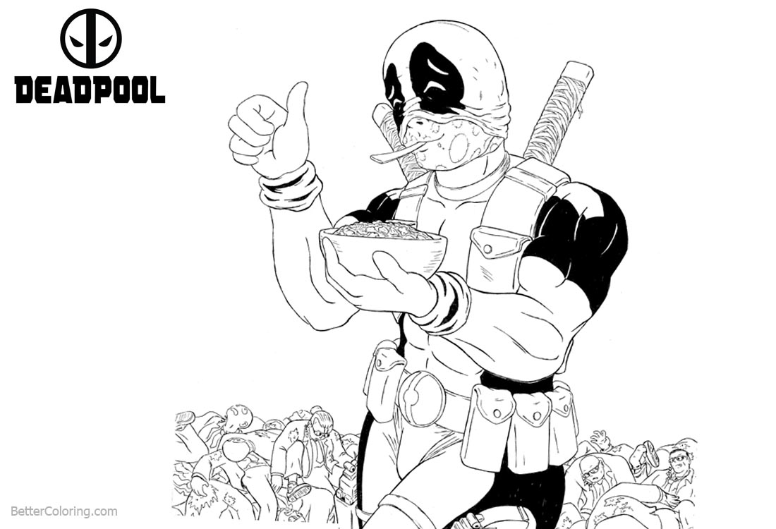 Deadpool Coloring Pages Thumb Up for The Food printable for free
