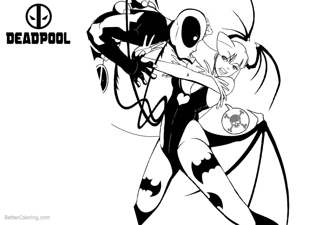 Deadpool Coloring Pages with Bat Girl printable for free