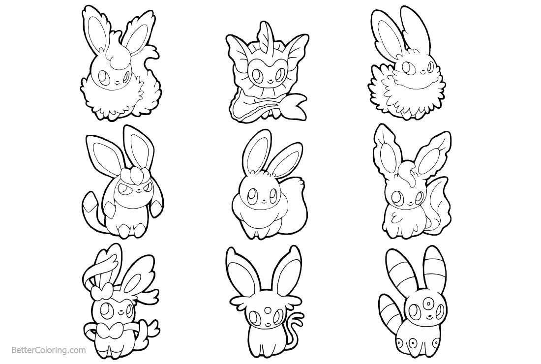 Eevee Evolutions Coloring Pages printable for free