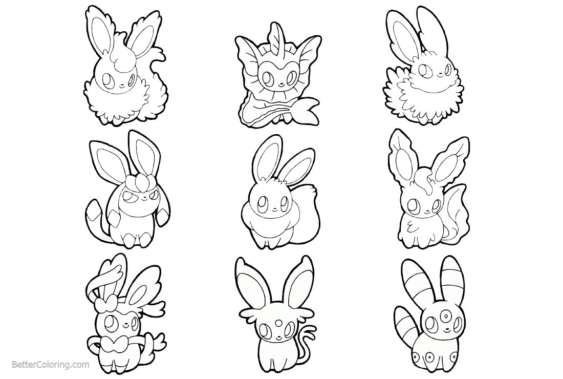 Eevee Evolutions Coloring Pages Free Printable Coloring Pages