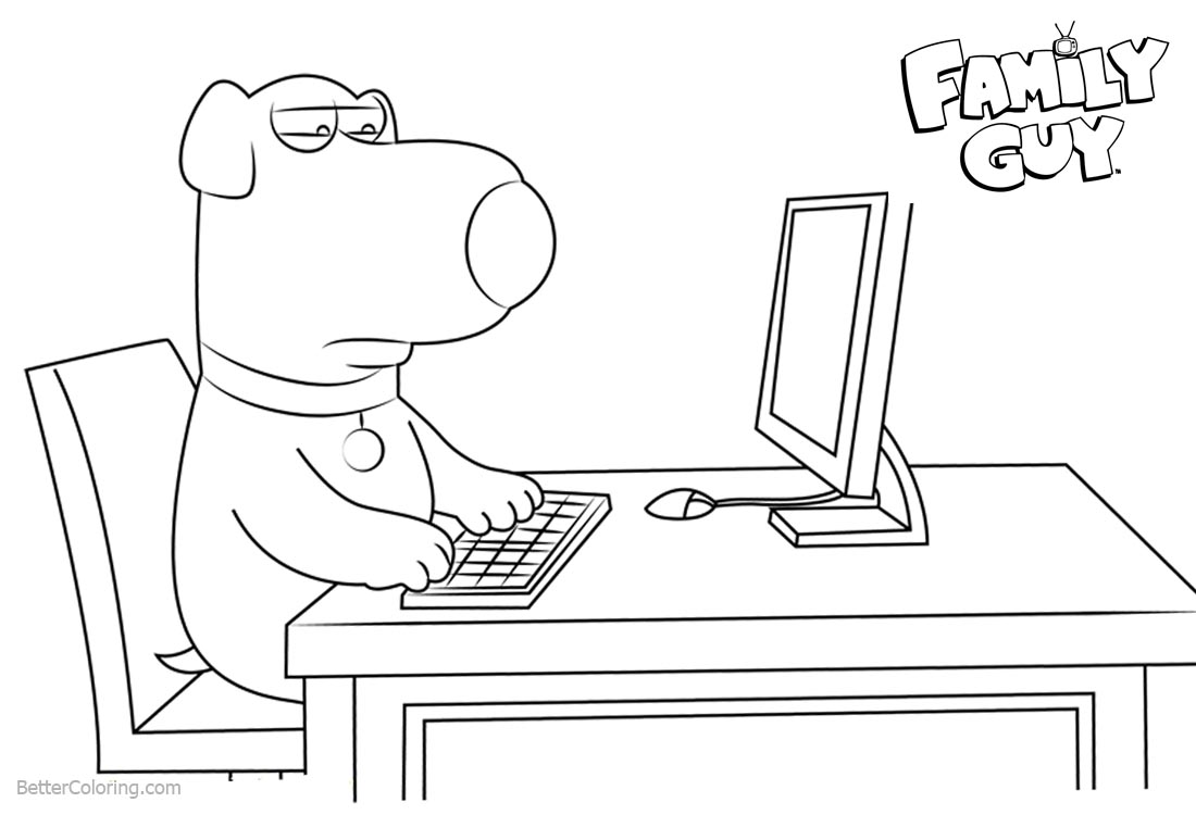 Family Guy Brian Coloring Pages Working with Computer printable for free