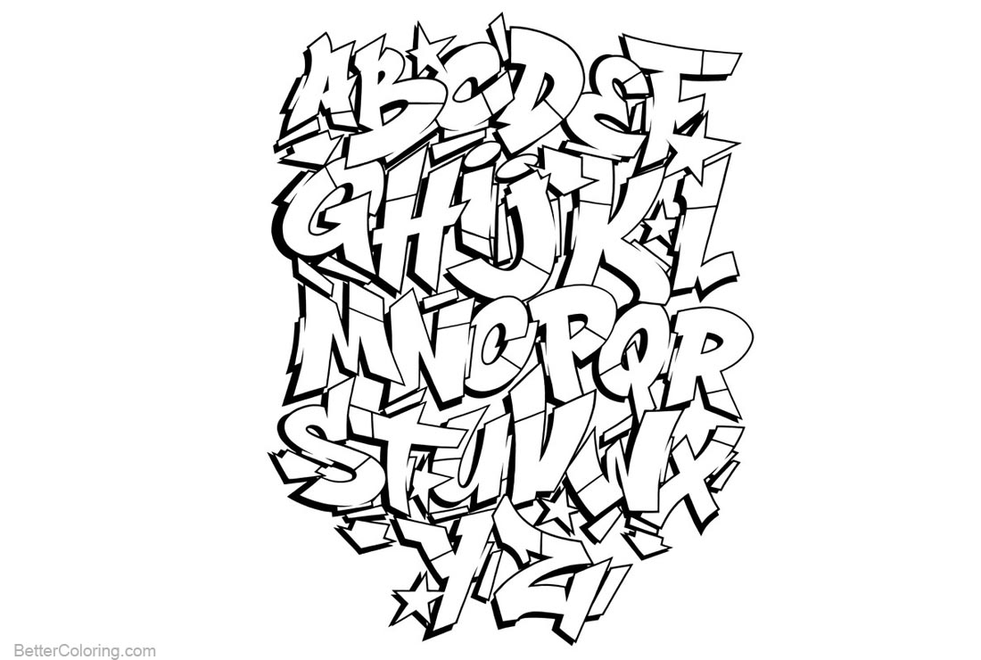 Graffiti Coloring Pages Alphabet Drawing - Free Printable Coloring Pages