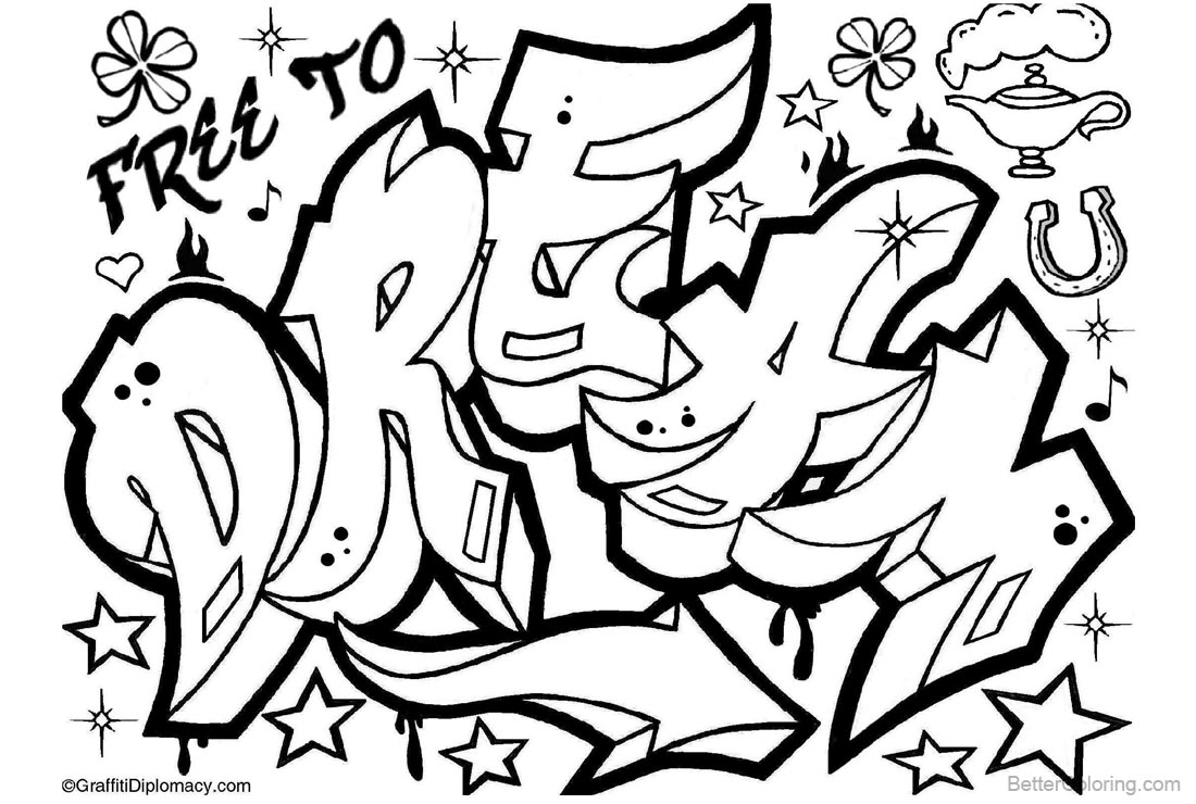 Graffiti Coloring Pages Letters Dream Drawing - Free Printable Coloring