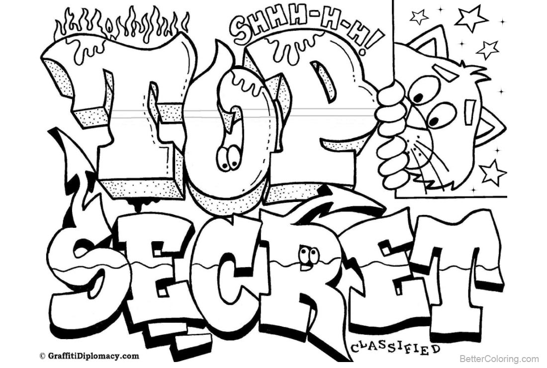 Graffiti Coloring Pages Letters Top Secret printable for free