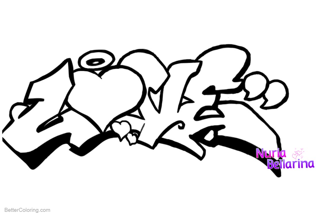 Graffiti Coloring Pages Love Lineart printable for free
