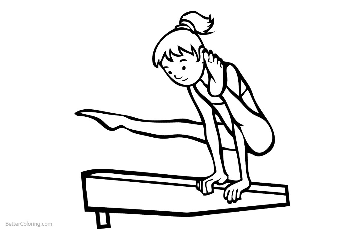 Gymnastics Coloring Pages Gril on The Balance Beam printable for free