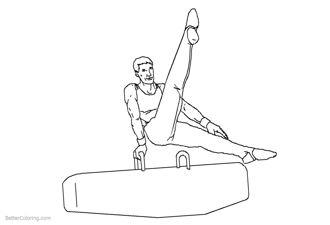 Gymnastics Coloring Pages Gymnast with Pommel Horse printable for free