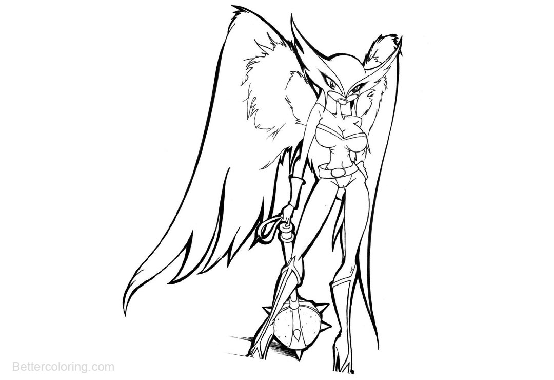 Free Hawkgirl Coloring Pages Outline Drawing printable