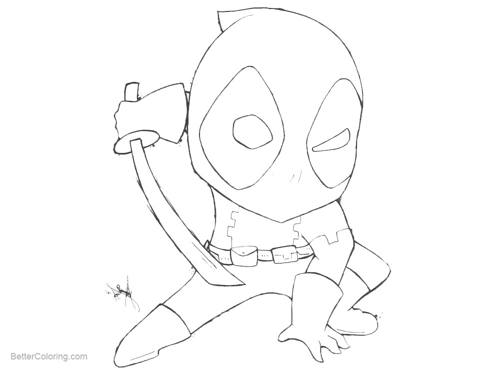 Free Marvel Chibi Deadpool Coloring Pages Fan Art printable