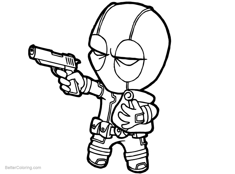Free Marvel Chibi Deadpool Coloring Pages with A Bag printable