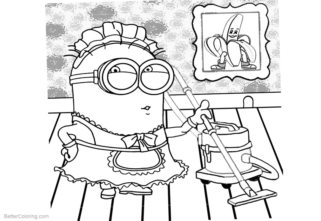 Minion Coloring Pages Clean the House printable for free