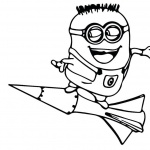 Minion Coloring Pages Flying by a Rocket