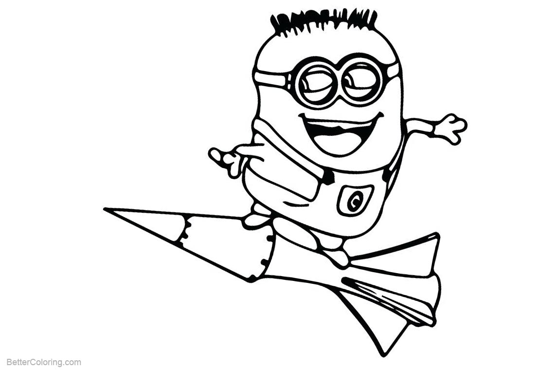 Minion Coloring Pages Flying by a Rocket printable for free