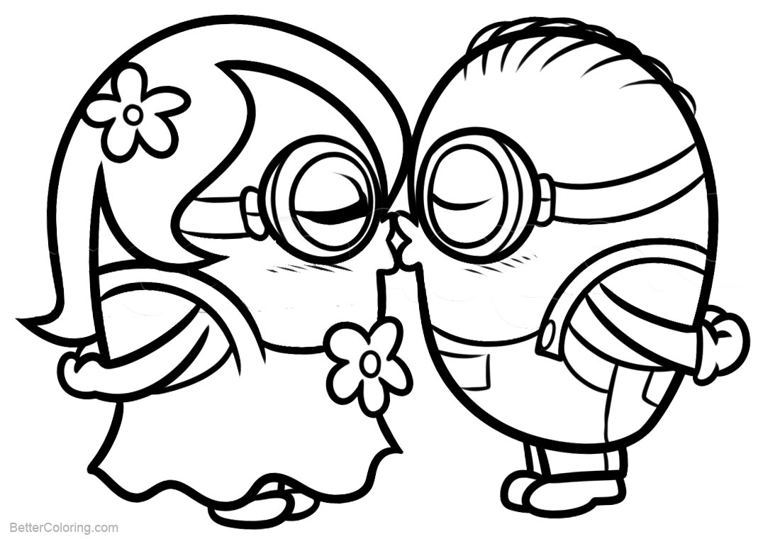 Minion Coloring Pages Kissing printable for free