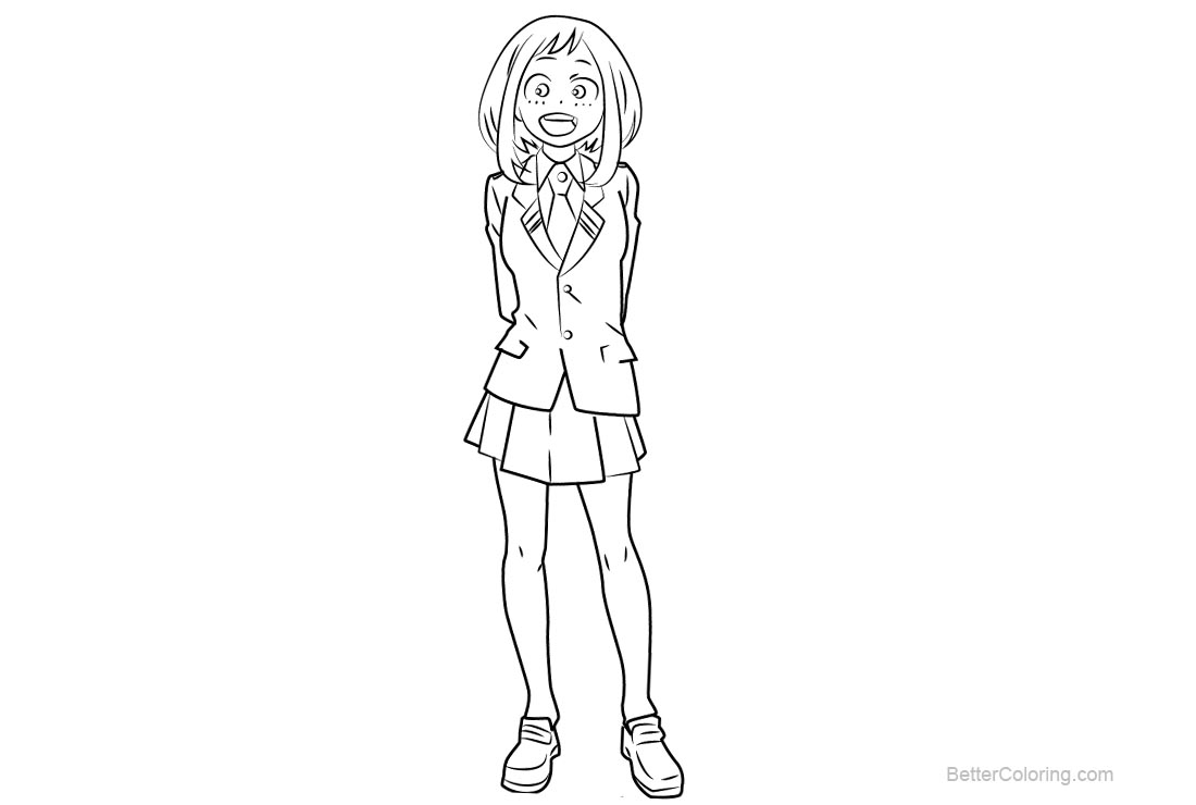 My Hero Academia Coloring Pages Ochaco Uraraka Free Printable 