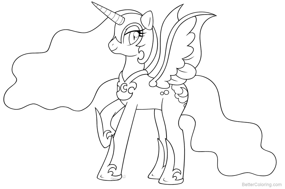 My Little Pony Coloring Pages Lineart Nightmare Moon printable for free