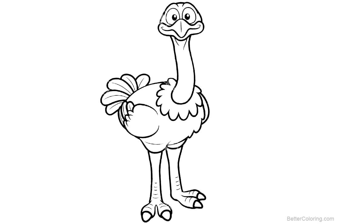 Ostrich Coloring Pages Cartoon Lineart printable for free