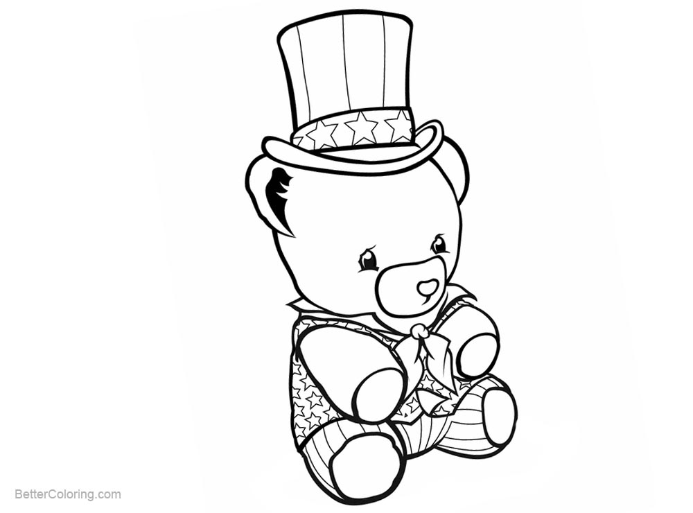 Patriotic Coloring Pages Teddy Bear with Hat - Free Printable Coloring