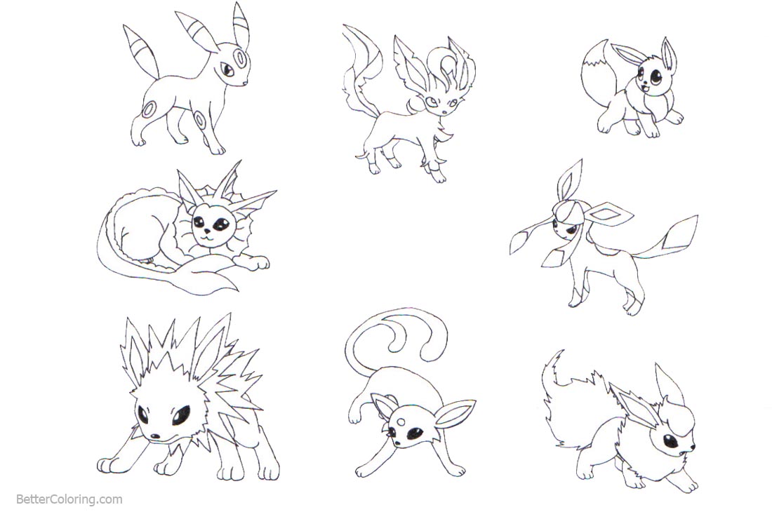 Pokemon Eevee Evolutions Coloring Pages Free Printable Coloring Pages