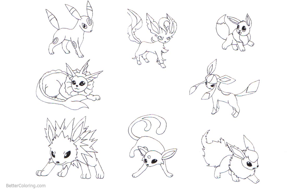 Printable Eevee Evolutions Coloring Pages