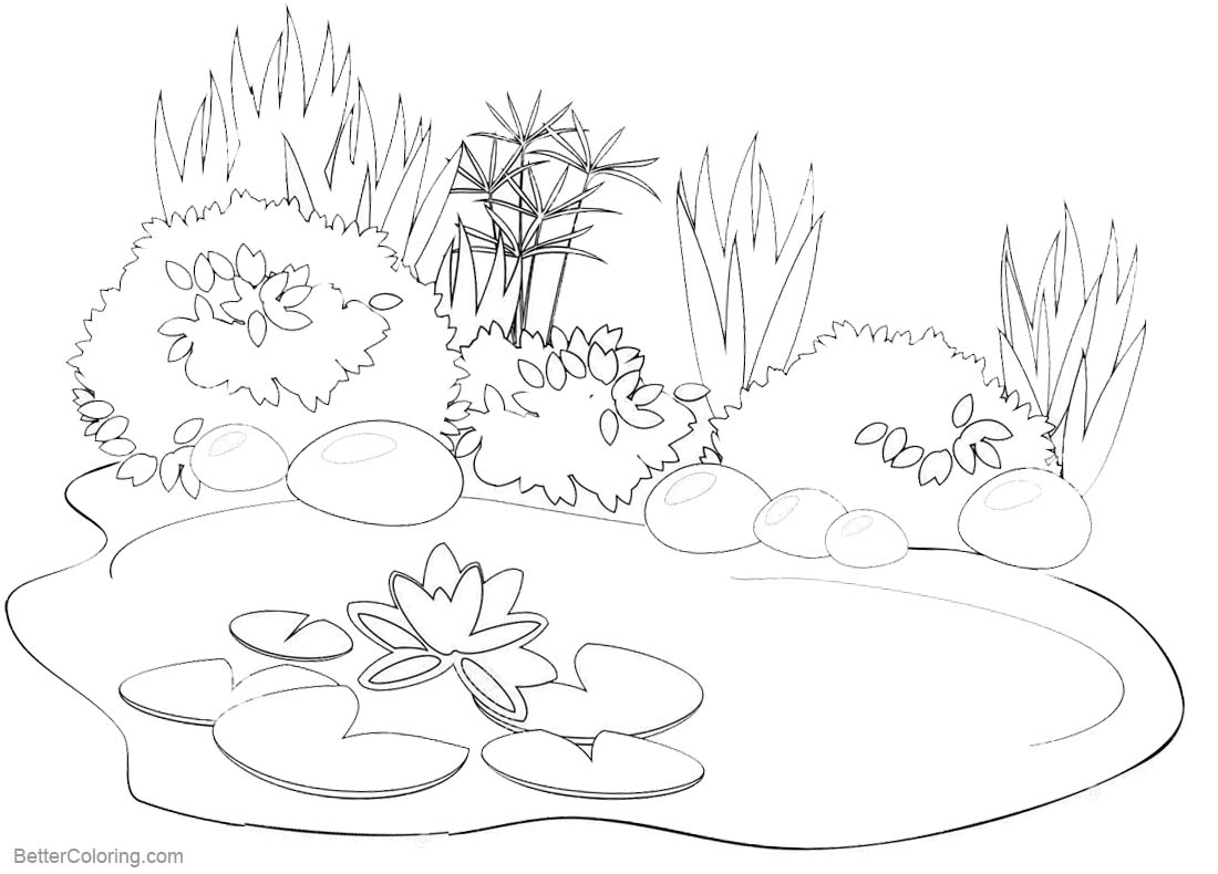 Pond Coloring Pages Black and White Drawing printable for free