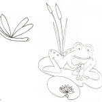 Pond Coloring Pages Frog Cattails and Dragonfly