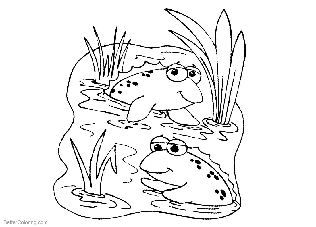 Pond Coloring Pages Two Frogs printable for free