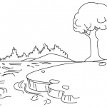 Pond Coloring Pages with A Tree