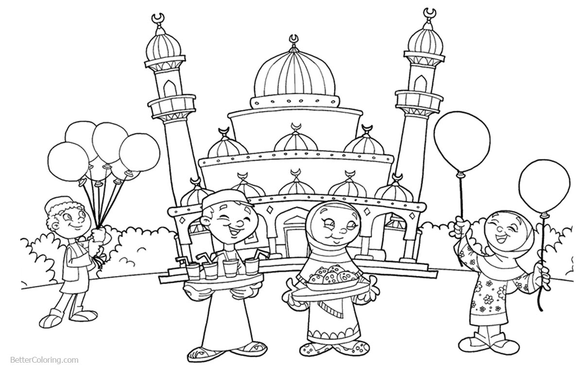 Ramadan Coloring Pages People At The Mosque - Free Printable Coloring Pages