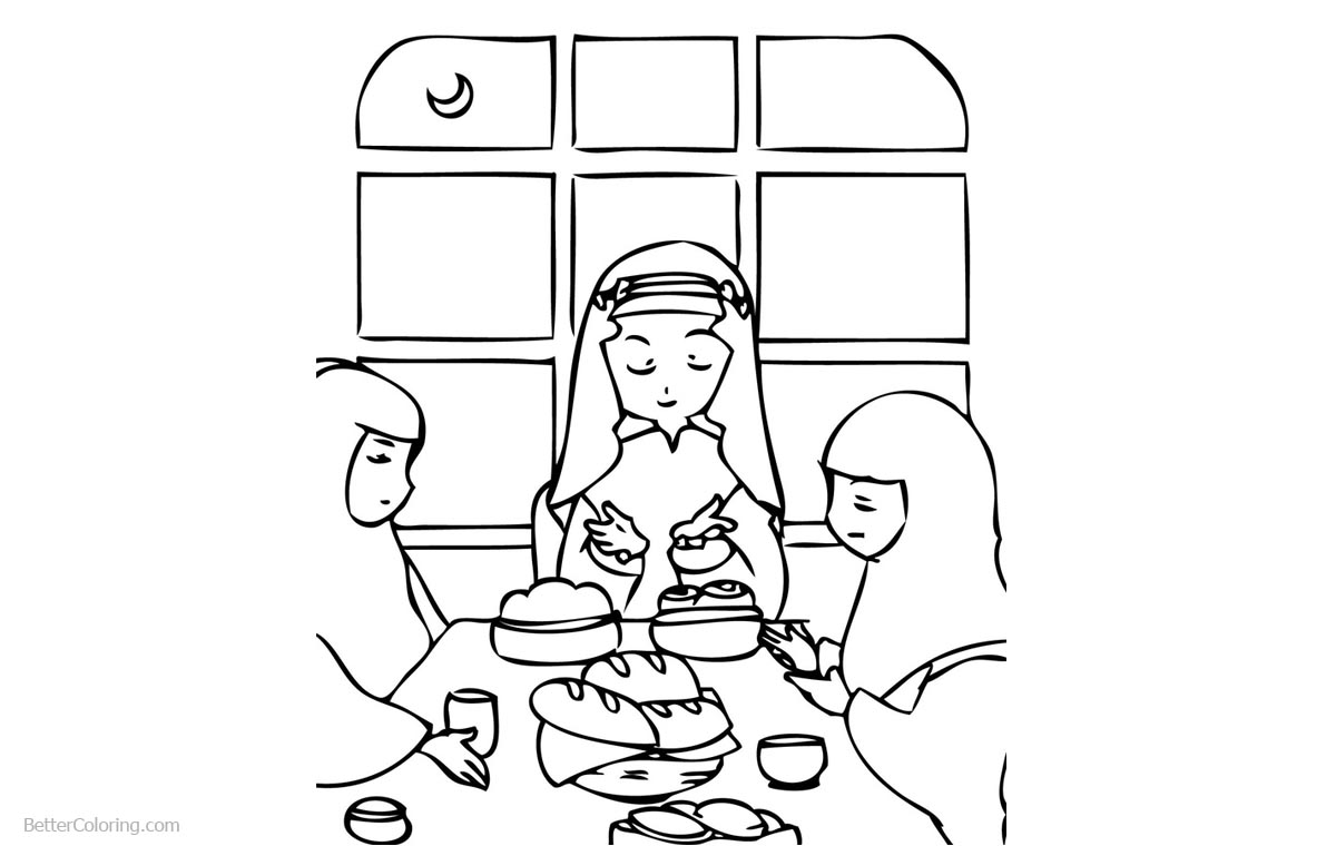 Ramadan Coloring Pages Women with Crescent - Free Printable Coloring Pages