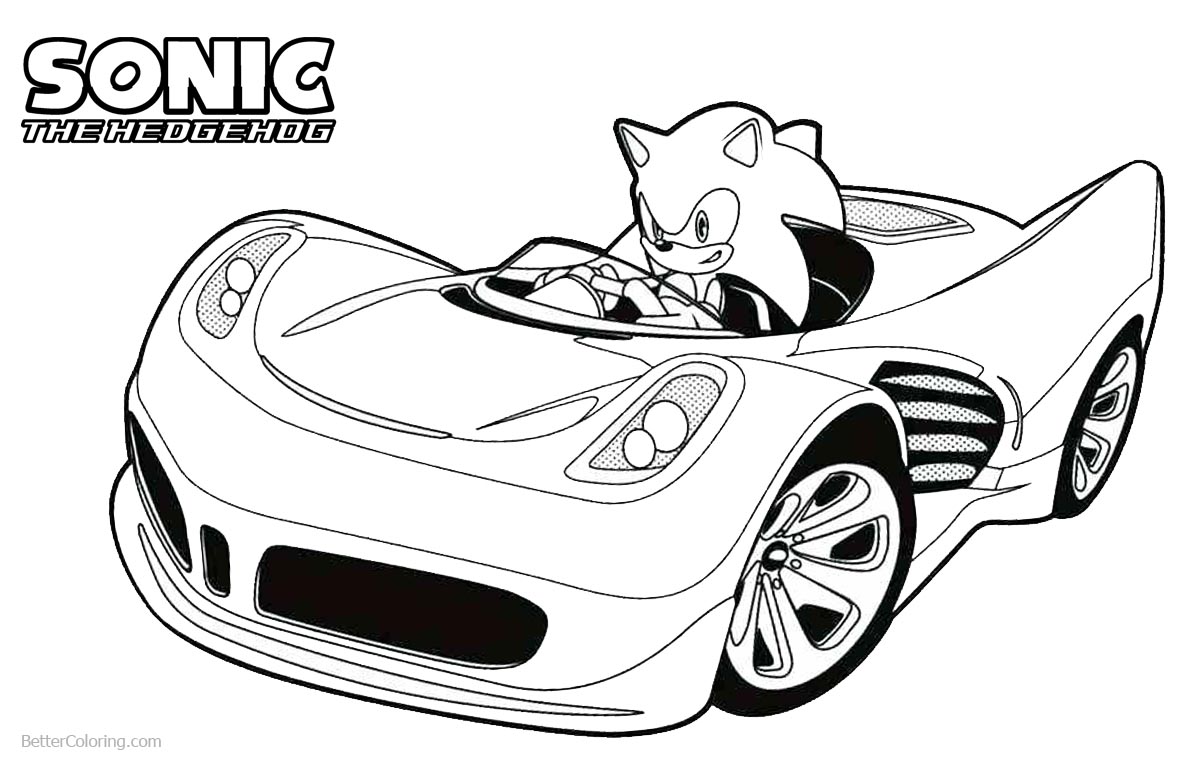 Sonic The Hedgehog Coloring Pages Driving the Car printable for free
