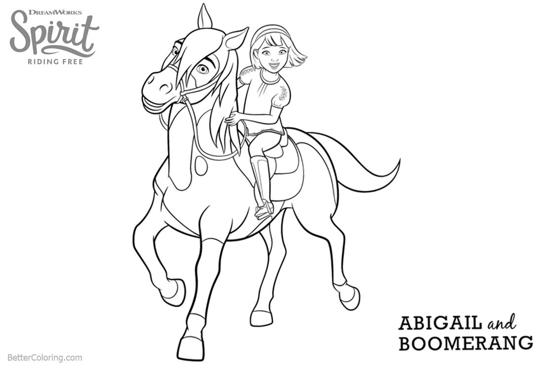 Spirit Riding Free Coloring Pages Abigail and Boomerang printable for free