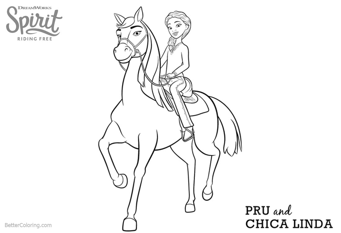 Spirit Riding Free Coloring Pages Pru and Chica Linda printable for free