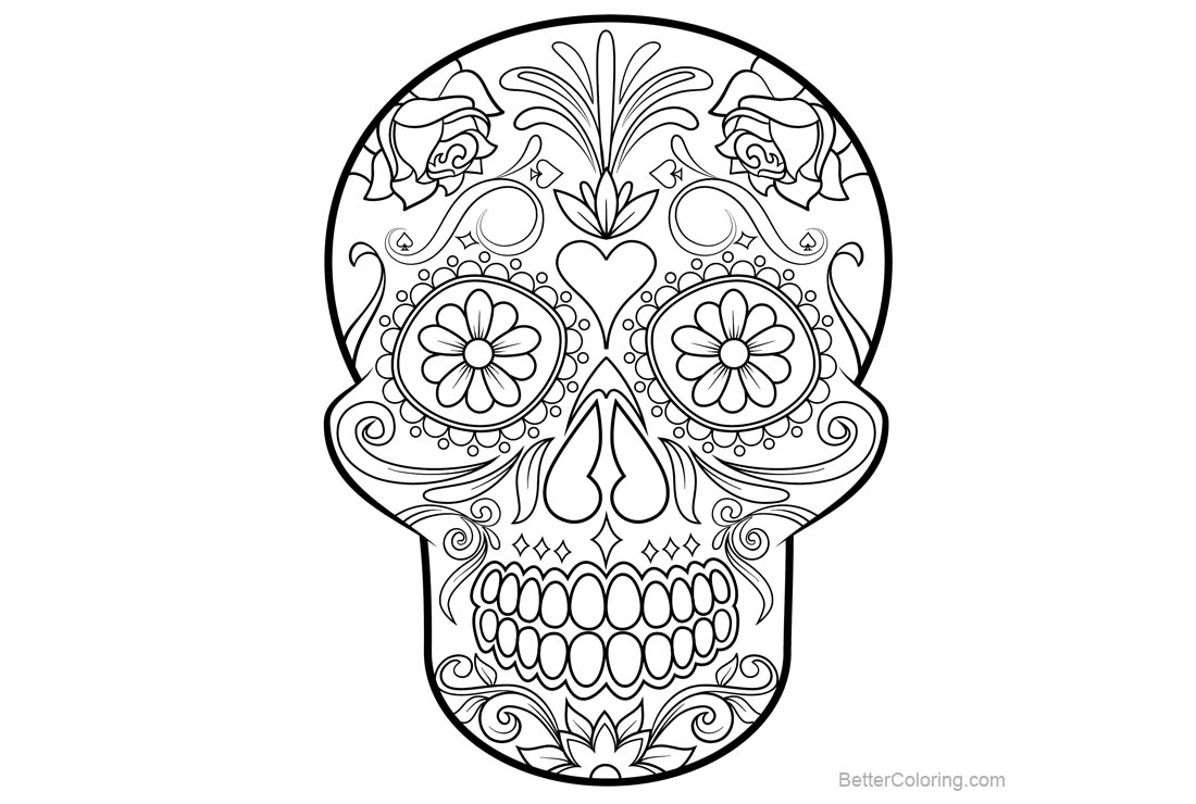 Free Sugar Skulls Coloring Pages Line Drawing Tattoo printable