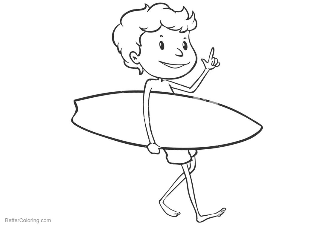 Surfboard Coloring Pages A Boy Go to Surf printable for free
