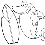 Surfboard Coloring Pages A Cartoon Shark and Surfboard