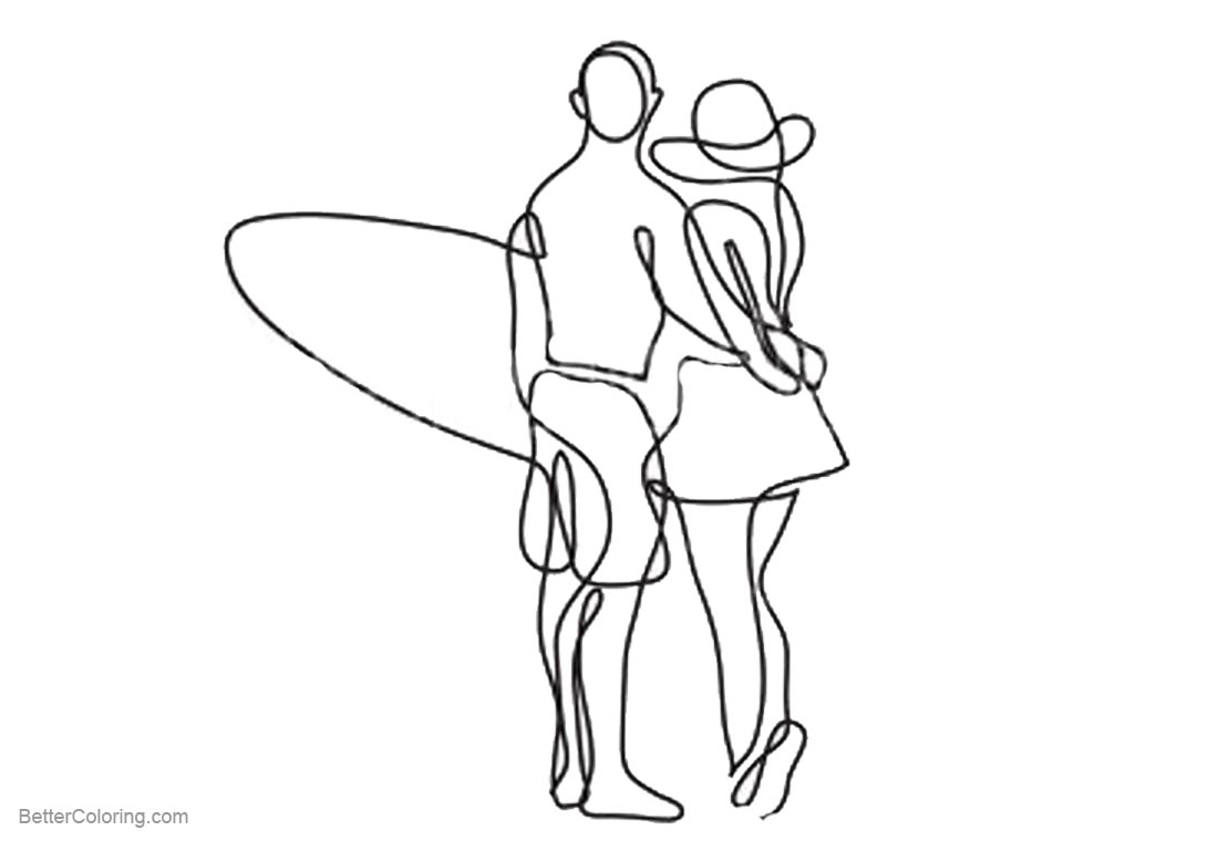 Surfboard Coloring Pages A Couple Go to Surf printable for free