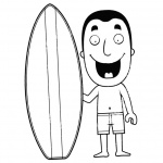 Surfboard Coloring Pages A Man with A Surfboard on the Beach