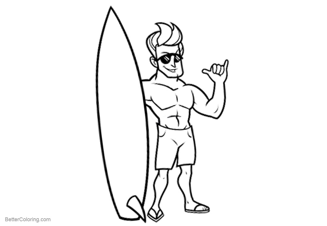 Surfboard Coloring Pages A man with Sunglass Line Art printable for free
