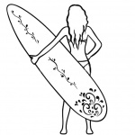 Surfboard Coloring Pages Girl Holding a Surfboard