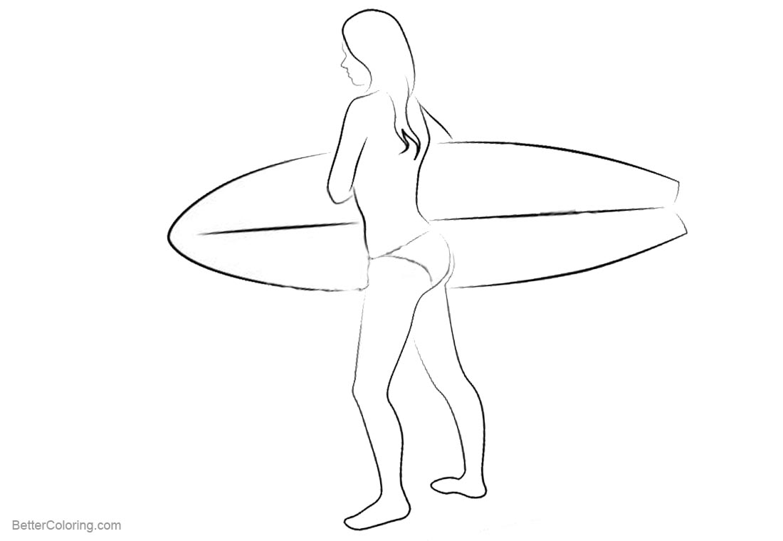 Surfboard Coloring Pages Girl and Surfboard Line Drawing - Free ...