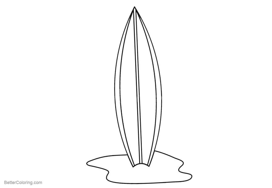 Surfboard Coloring Pages Simple Line Drawing printable for free