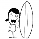 Surfboard Coloring Pages Smiling Girl Stand with A Surfboard