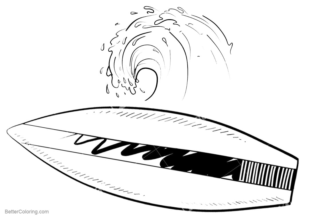 Surfboard Coloring Pages Surfboard and Wave printable for free