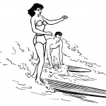 Surfboard Coloring Pages Two People Surfing