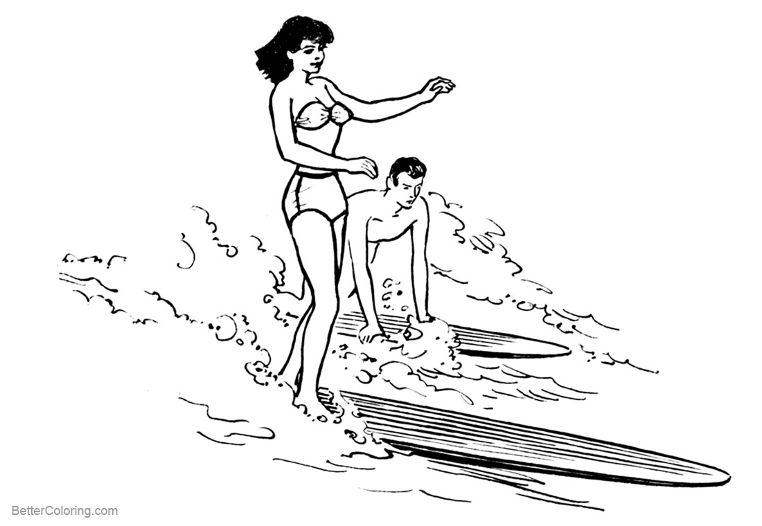 Surfboard Coloring Pages Two People Surfing printable for free