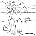 Surfboard Coloring Pages with Coconut Tree