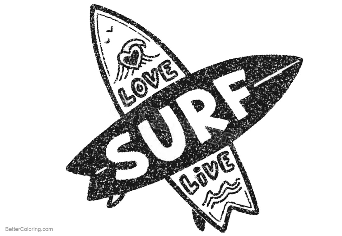 Surfboard Coloring Pages with Letters - Free Printable Coloring Pages